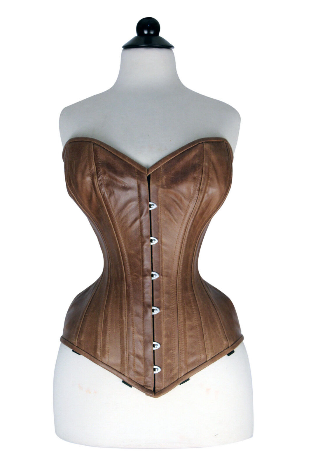 Brown Real Leather Overbust Corset