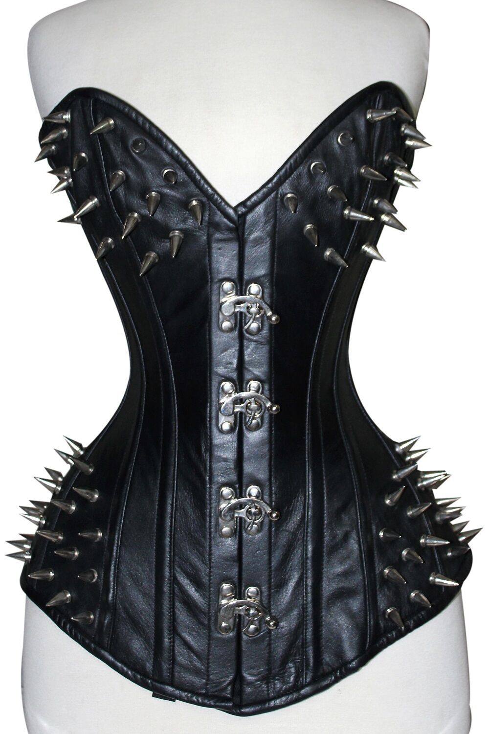Black Real Leather Overbust spike corset
