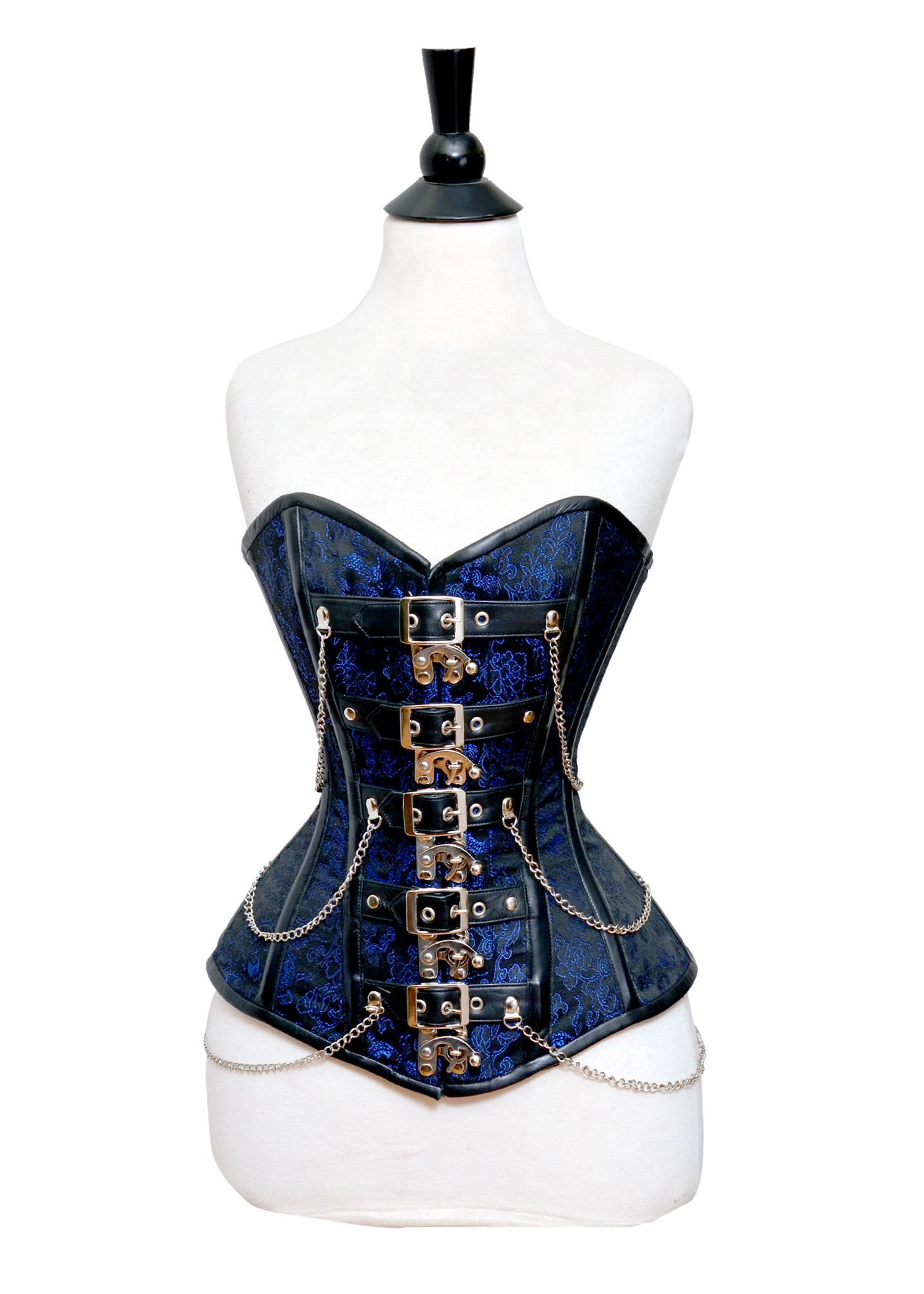 Blue Brocade with buckle Overbust corset