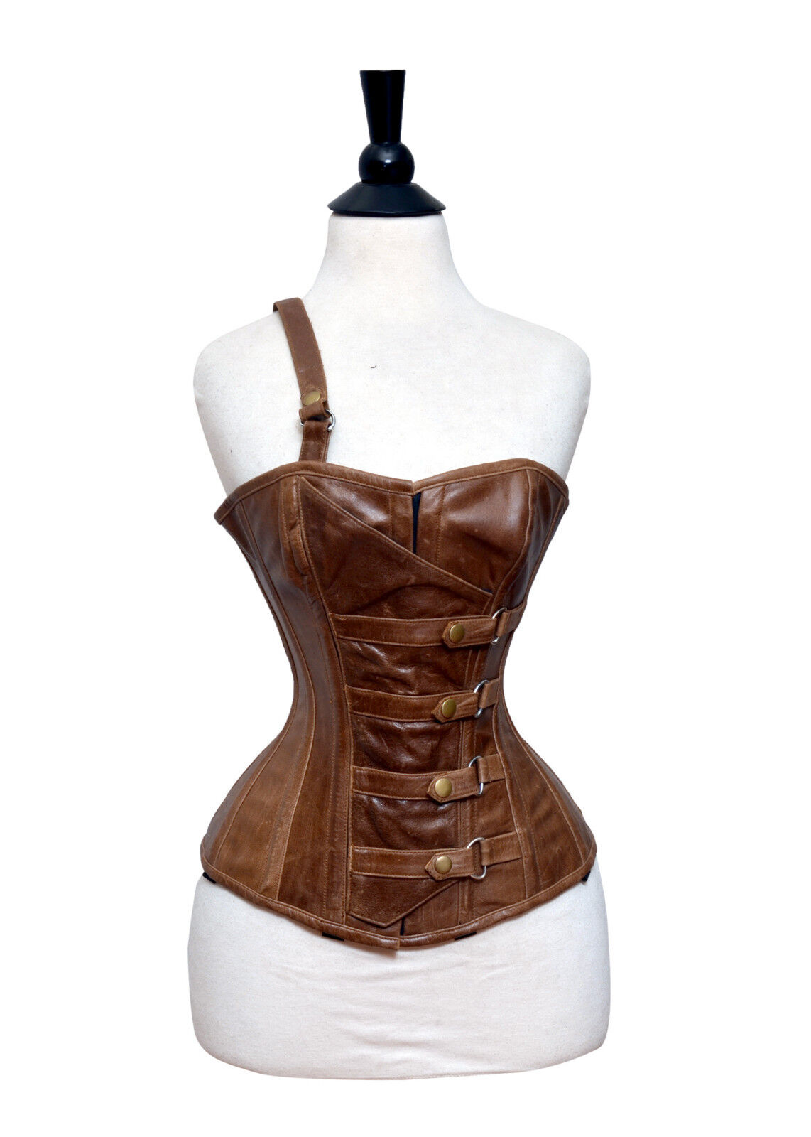 Brown Real Leather Overbust Corset
